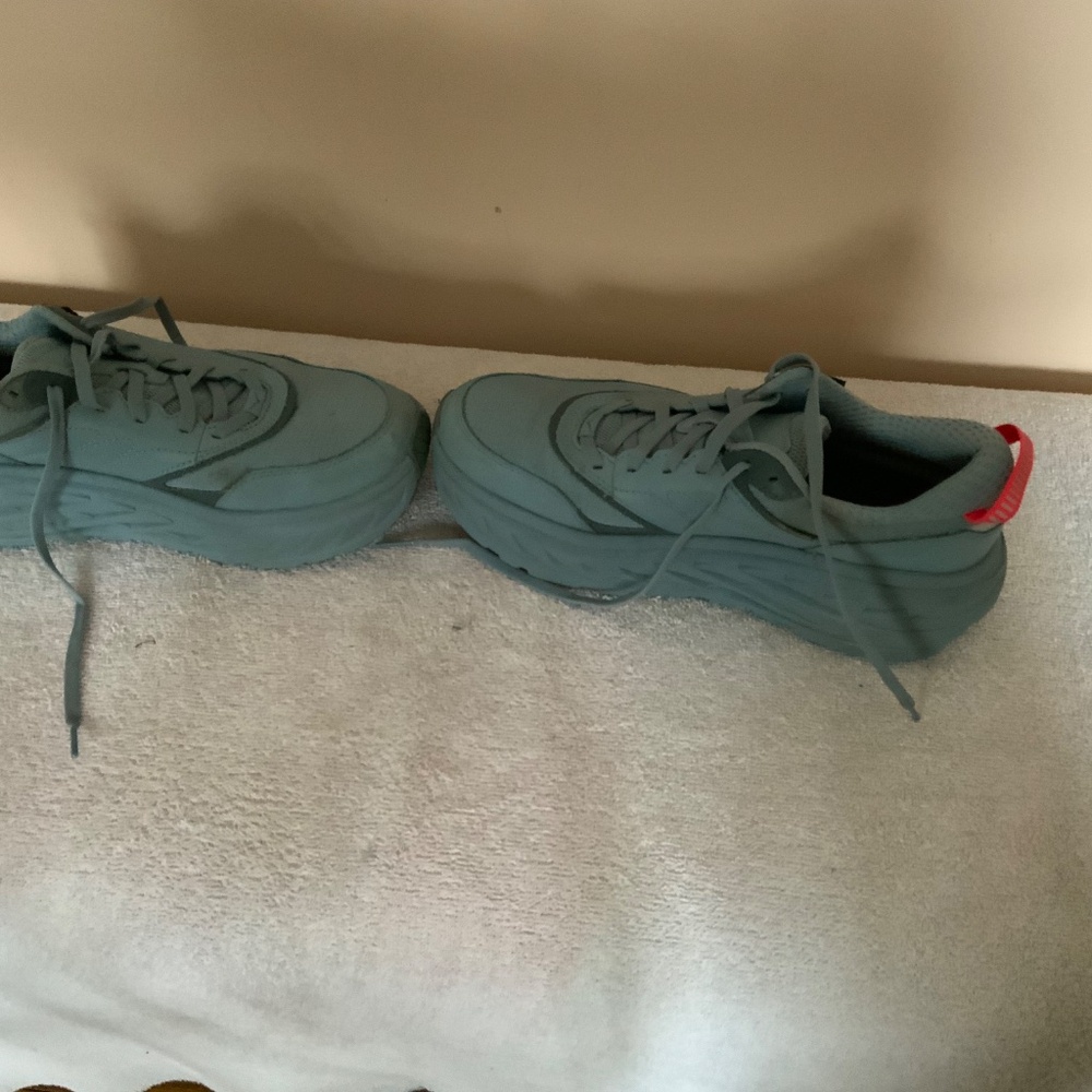 Hoka Gray Athletic Shoes with Red Accents - Picture 4 of 7